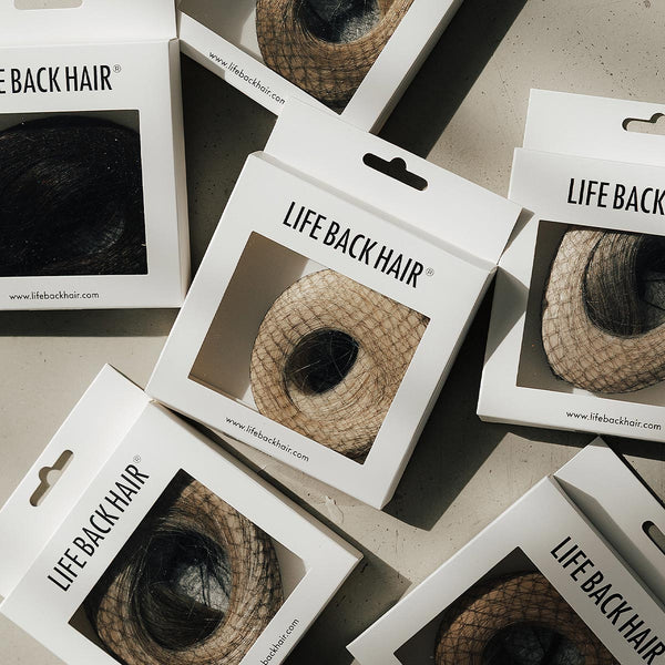 Verpackte LIFEBACKHAIR Lace-Closure-Produkte in brauner Haarfarbe, mehrere Packungen im Überblick