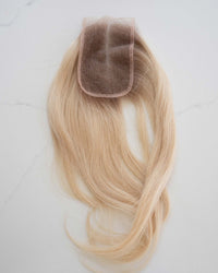 Lace Closure, Nahaufnahme der Spitzenbasis von vorne – Pearl Ice Blonde