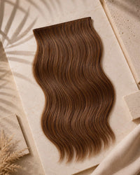 Premium Weft, Lifestyle-Aufnahme auf strukturierter Oberfläche – Chestnut Brown