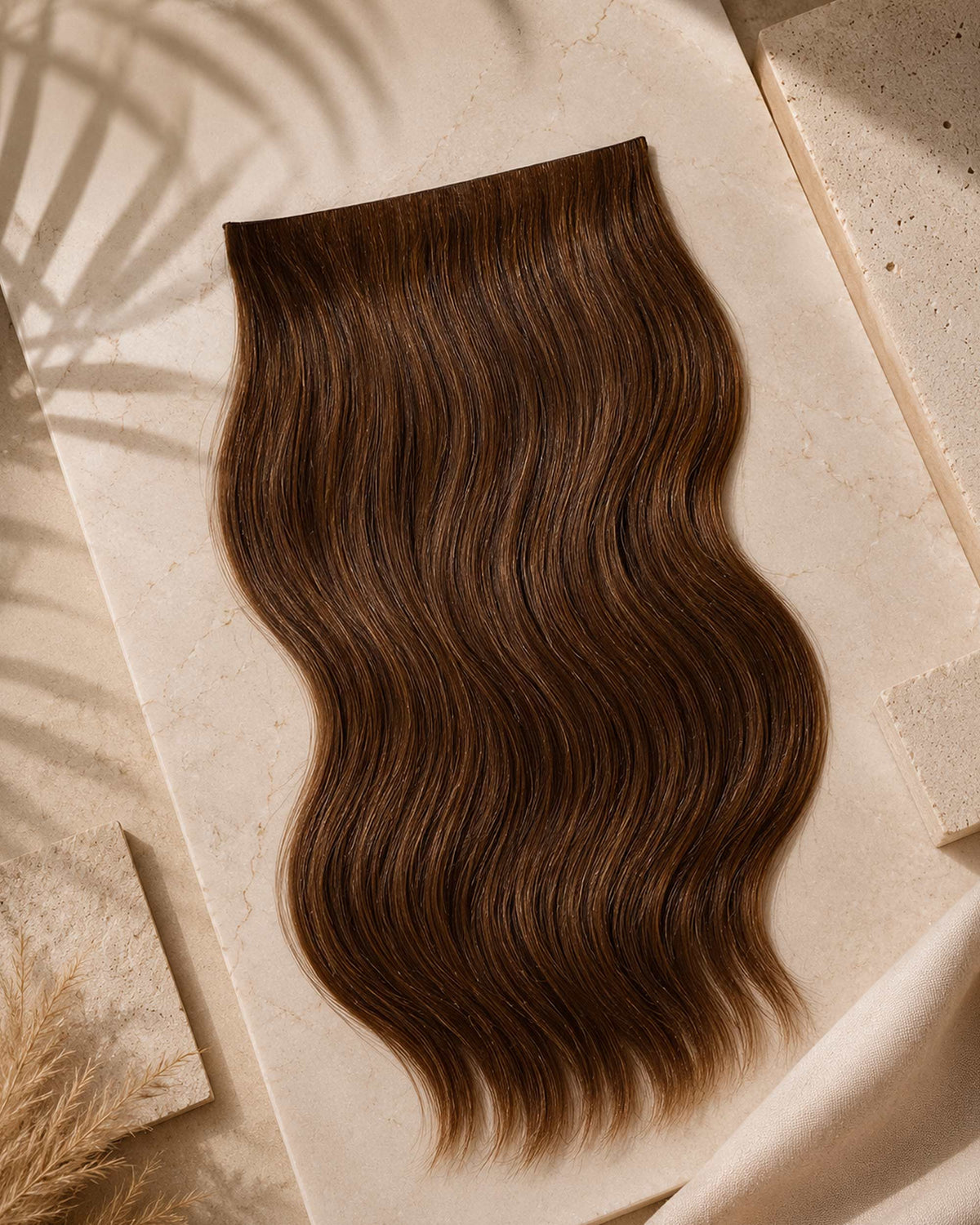 Premium Weft, Lifestyle-Aufnahme auf strukturierter Oberfläche – Chocolate Brown