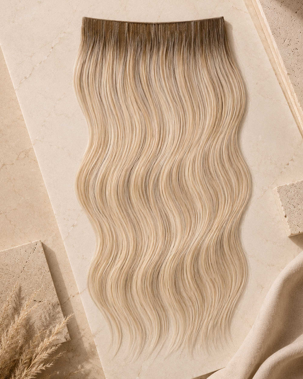 Premium Weft, Lifestyle-Aufnahme auf strukturierter Oberfläche – Honey Silk Blend